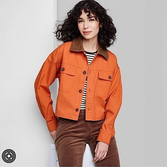 wild fable Jackets & Blazers - Wild Fable Women's Rust Cropped Canvas Long Sleeve Surplus Shacket Size Large